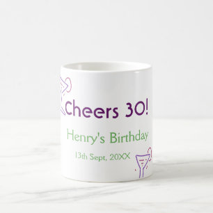 Prost 30. Geburtstag Name Wein lila Glas grün  Kaffeetasse