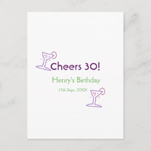 Prost 30. Geburtstag Name Wein lila Glas grün  Postkarte