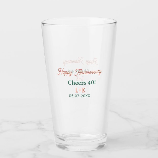 Prost 40 frohes Jubiläum orange grün Name Datum Glas (Vorderseite)