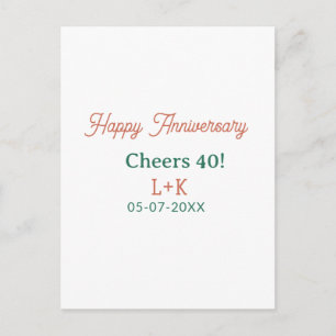 Prost 40 frohes Jubiläum orange grün Name Datum Postkarte
