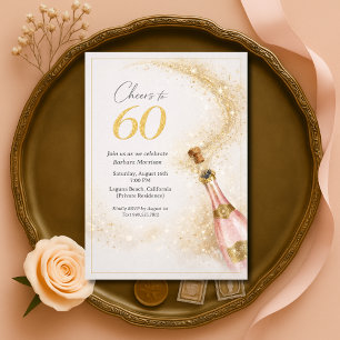 Prost 60. Geburtstag Pink Gold Champagner Einladung