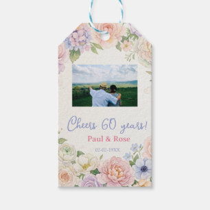 prost 60 Jahre lila rosa pastell Blumen Foto na Geschenkanhänger