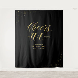 Prost auf 100 Jahre, Gold & Schwarz Geburtstagsfei Wandteppich
