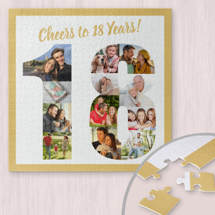 Prost auf 18 Jahre Zahl 18 Foto-Collage Quadrat Puzzle