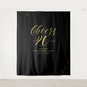 Prost auf 20 Jahre   Gold & Black Geburtstagsparty Wandteppich