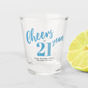 Prost auf 21 Jahre chic blaues Skript 21. Geburtst Schnapsglas