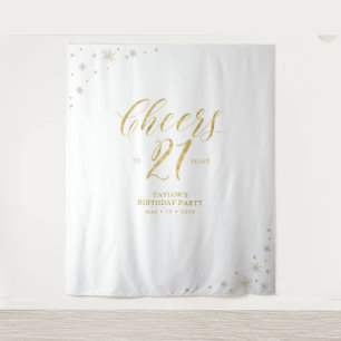 Prost auf 21 Jahre Gold & Weiß Geburtstagsfeier Wandteppich