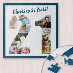 Prost auf 21 Jahre Number 21 Foto-Collage Quadrat Puzzle