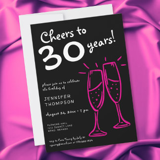 Prost auf 30 Jahre Pink Champagne Geburtstag Einladung