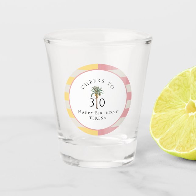 Prost auf 30 Palm Beach Tropical Stripe Schnapsglas (Vorderseite)