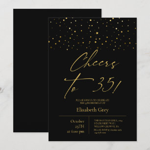 Prost auf 35⎮Gold Schwarz Moderner 35. Geburtstag Einladung