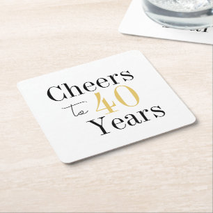 Prost auf 40 Jahre Minimal Black Gold Party Rechteckiger Pappuntersetzer