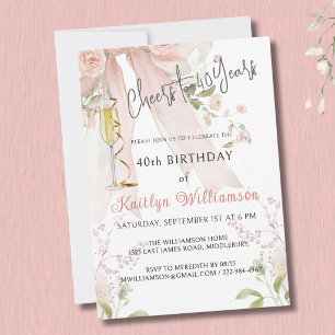 Prost auf 40 Jahre Pink Bow Floral Einladung