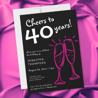 Prost auf 40 Jahre Pink Champagne Geburtstag Einladung