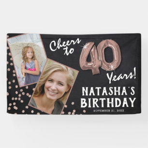 Prost auf 40 Jahre Rose Gold 2 Foto Geburtstag Banner