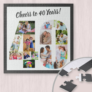 Prost auf 40 Jahre Zahl 40 Foto-Collage Quadrat Puzzle