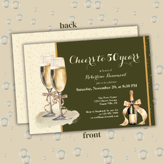 Prost auf 50 Jahre Cream Green Champagne Geburtsta Einladung