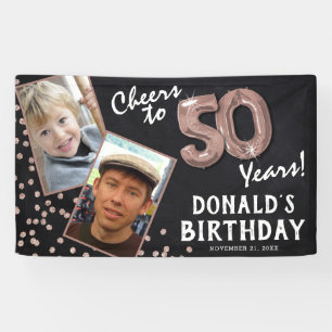 Prost auf 50 Jahre Rose Gold 2 Foto Geburtstag Banner