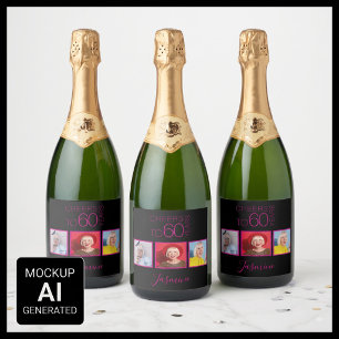 Prost auf 60 Jahre 3 Fotos Schwarz Pink Elegant