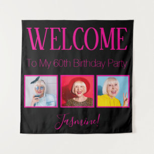 Prost auf 60 Jahre 3 Fotos Schwarz Pink Elegant Wandteppich
