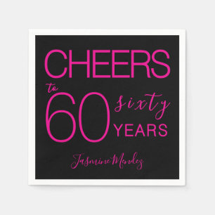 Prost auf 60 Jahre Elegant Schwarz Rosa Geburtstag Serviette