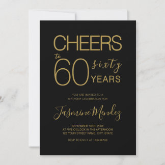 Prost auf 60 Jahre Elegantes schwarzes Gold Geburt Einladung