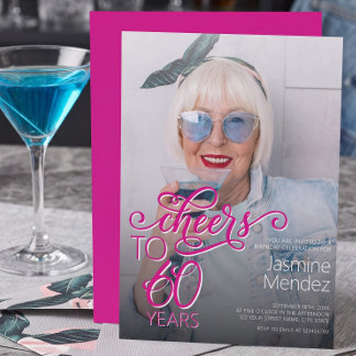 Prost auf 60 Jahre Pink Photo Overlay Geburtstag Einladung