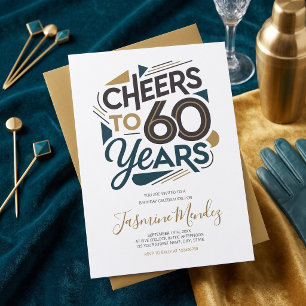 Prost auf 60 Jahre Retro Gold Blau Geburtstag Einladung