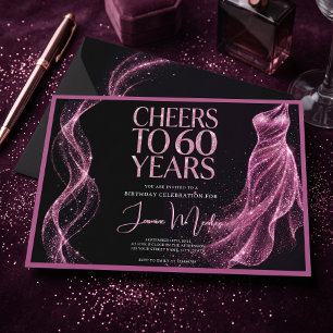 Prost auf 60 Jahre Rosa Schwarze Elegante Geburtst Einladung
