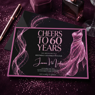 Prost auf 60 Jahre Rosa Schwarze Elegante Geburtst Einladung