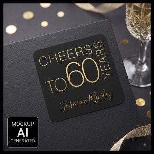 Prost auf 60 Jahre Schwarz Gold Chic Elegant Quadratischer Aufkleber