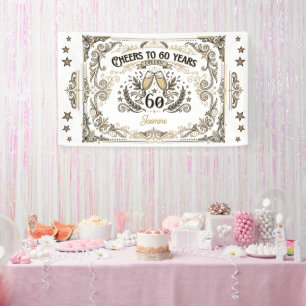 Prost auf 60 Jahre Vintage Gold White Geburtstag Banner