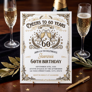 Prost auf 60 Jahre Vintage Gold White Geburtstag Einladung