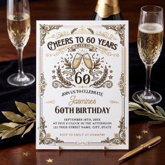 Prost auf 60 Jahre Vintage Gold White Geburtstag Einladung