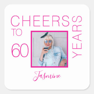 Prost auf 60 Jahre Weiße Pink Photo Elegant Quadratischer Aufkleber