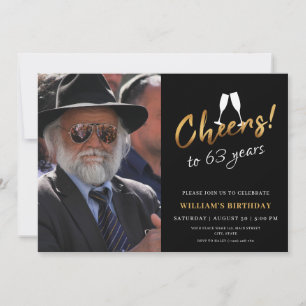 Prost auf 63 Jahre Goldene Schwarze Erwachsene Geb Einladung