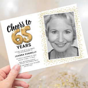 Prost auf 65 Jahre Weiße Goldene Foto-Einladung Einladung