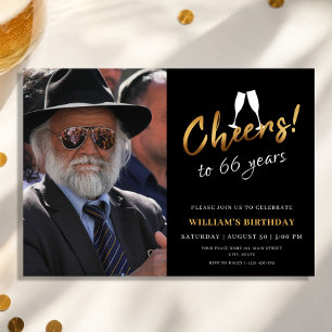 Prost auf 66 Jahre Goldene Schwarze Erwachsene Geb Einladung