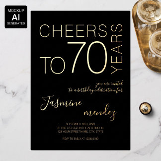 Prost auf 70 Jahre Black Gold Eleganter Geburtstag Folieneinladung