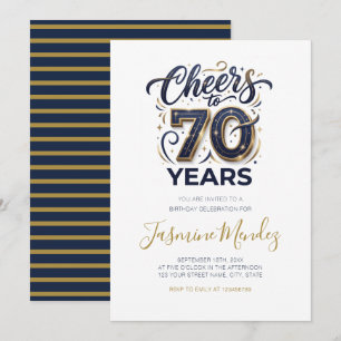 Prost auf 70 Jahre Elegant Gold Blau Geburtstag  Einladung