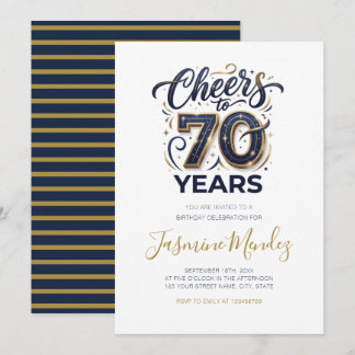 Prost auf 70 Jahre Elegant Gold Blau Geburtstag Einladung