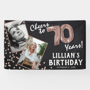 Prost auf 70 Jahre Rose Gold 2 Foto Geburtstag Banner