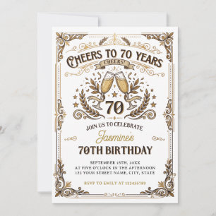 Prost auf 70 Jahre Vintage Gold White Geburtstag Einladung
