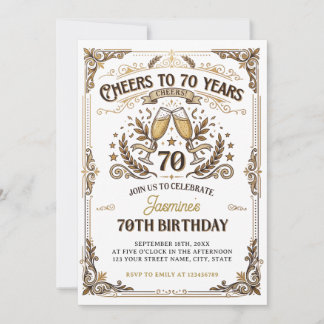 Prost auf 70 Jahre Vintage Gold White Geburtstag Einladung