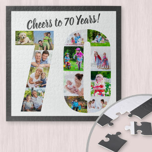 Prost auf 70 Jahre Zahl 70 Foto-Collage Quadrat Puzzle