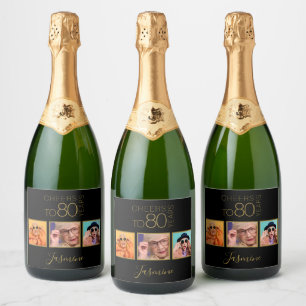 Prost auf 80 Jahre 3 Fotos Schwarz Gold Elegant