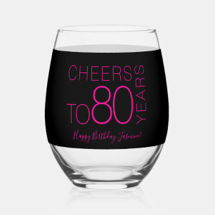 Prost auf 80 Jahre Black Pink Elegantes Geburtstag Weinglas Ohne Stiel
