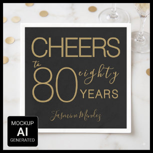 Prost auf 80 Jahre Elegant Black Gold Geburtstag Serviette