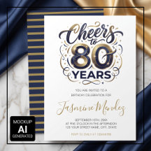 Prost auf 80 Jahre Elegant Gold Blau Geburtstag 