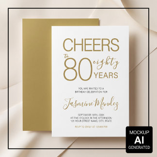 Prost auf 80 Jahre Elegant Gold Weiß Geburtstag Einladung